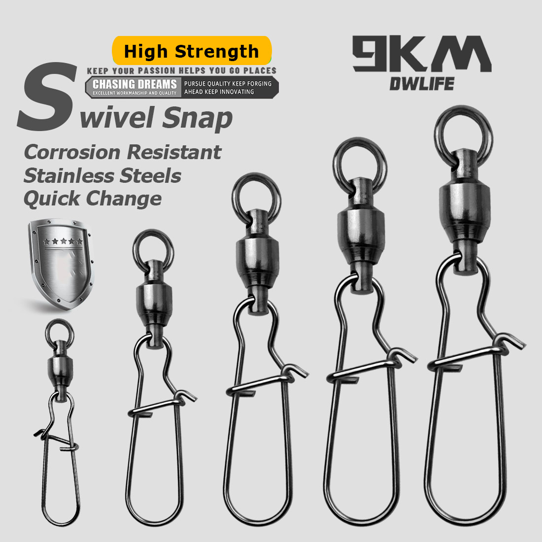 Freshwater Line - 9KM 10PCS Ball Bearing Swivel Snap